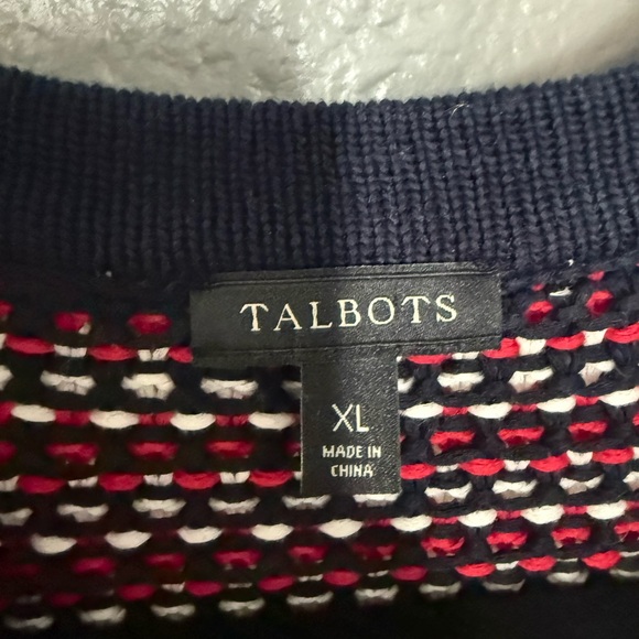 Talbots Red, White, And Navy Knit Cardigan Sweater - Picture 9 of 10